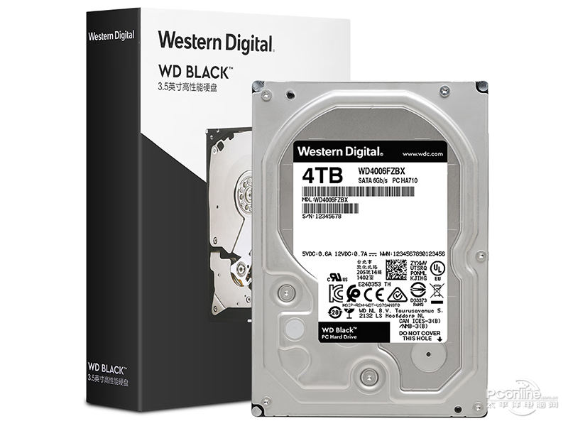 西部数据黑盘 4TB 7200转 256M SATA 硬盘(WD4006FZBX)